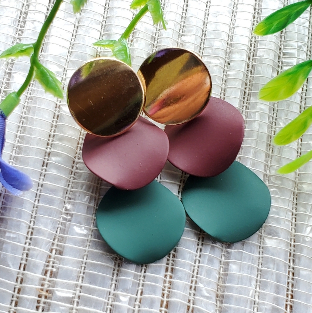 Fashion Bohemian Round Drop Metal Earrings purp/gn - Picture 10 of 14